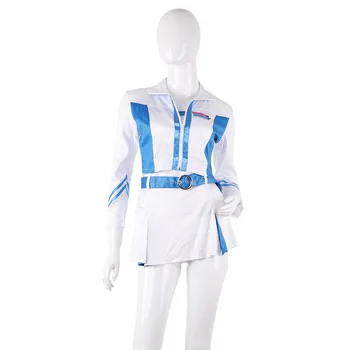 

Japanese Blue And White Stripe Cheerleading Dress Adult Female Slim Long Sleeve Jacket Competition Performance Dress Party