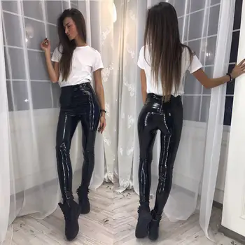 

Women Skinny PU Leather Pants Ladies Pantalon Taille Femme Faux Shinny Leather Pants Sexy Slim Hip Push Up Solid Pencil Pants