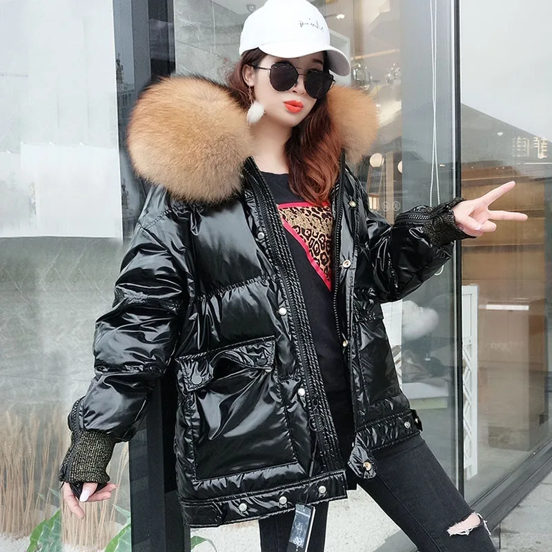 

Natural Raccoon Fur Silver Parka Mujer Female Winter Puffer Jacket Women Real Fur Duck Down Coat Thick Warm Streetwear Oversized