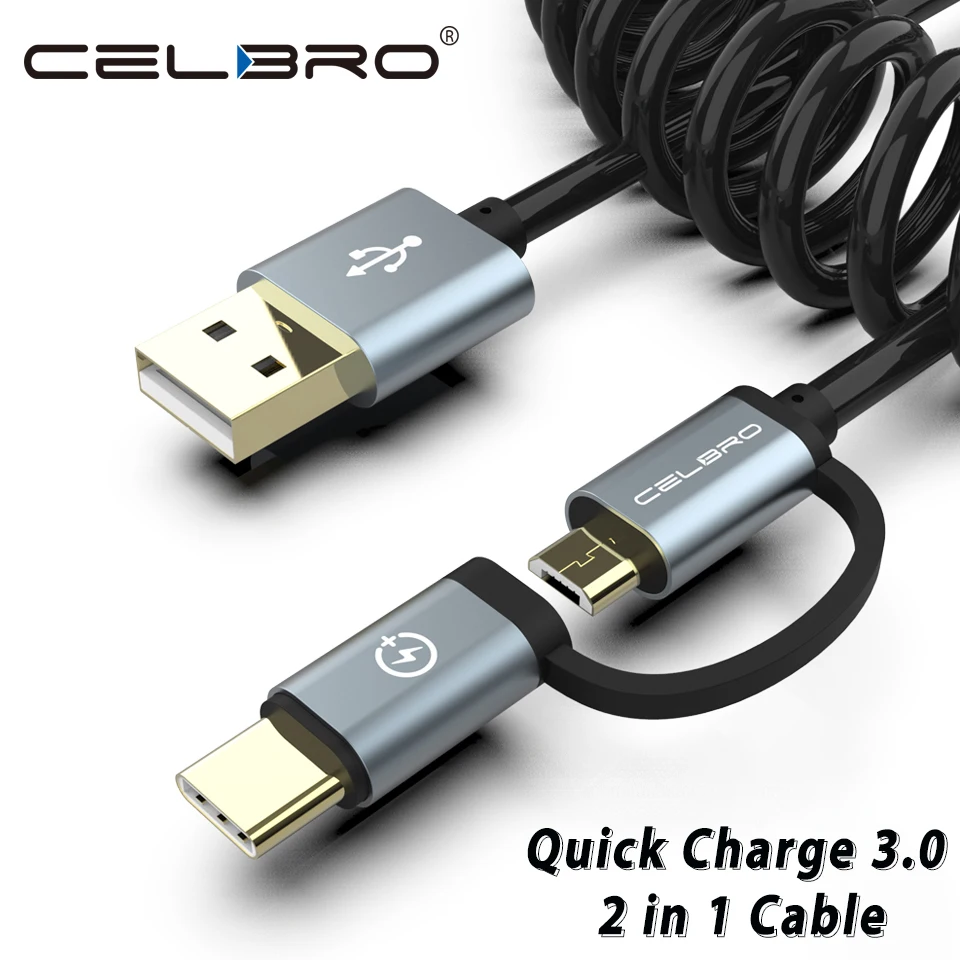 Выдвижной кабель 2 в 1 м 0 5 Micro USB Type C для зарядки QC 3 весенний usbc Xiaomi Note 10 Plus Realme
