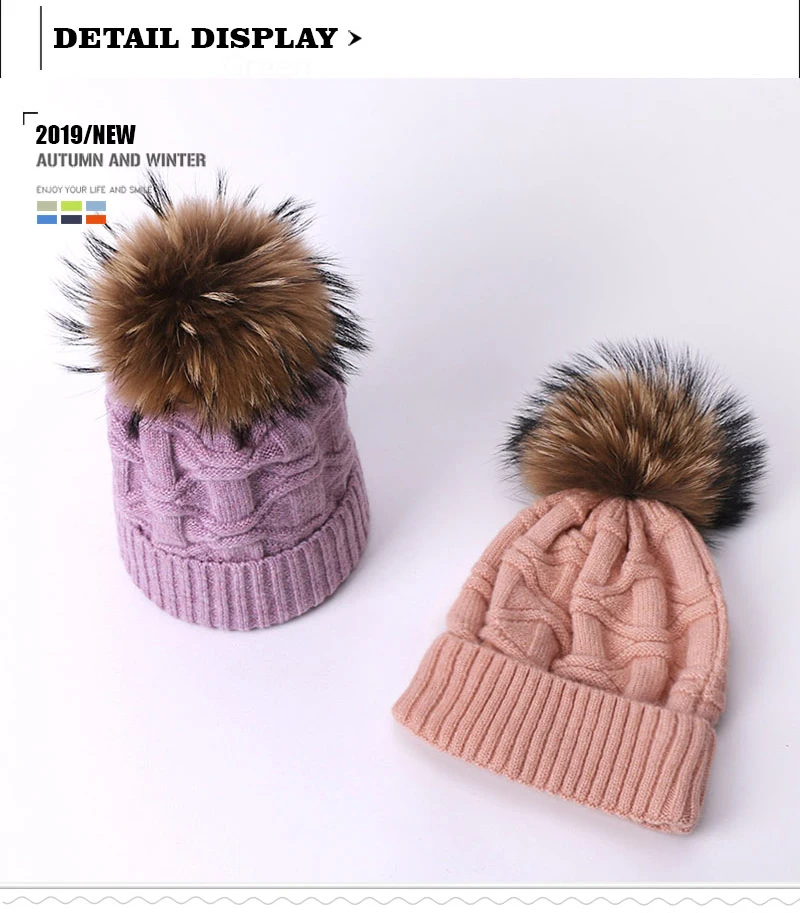Зимняя шапка из натурального меха с помпонами и помпонами Skullies Beanies, шапка для женщин, уличная теплая Толстая шапка, женская вязаная шапка