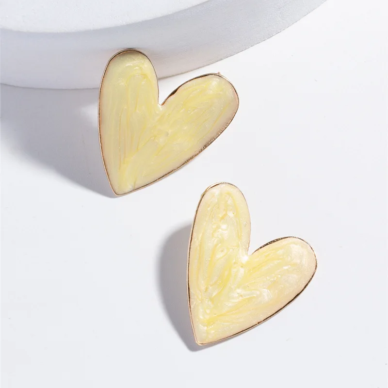 Stud Earrings Folding Heart Stud Earrings Women Colorful Pattern Graffiti Earrings Bridesmaid Gift Anniversary Jewelry Love