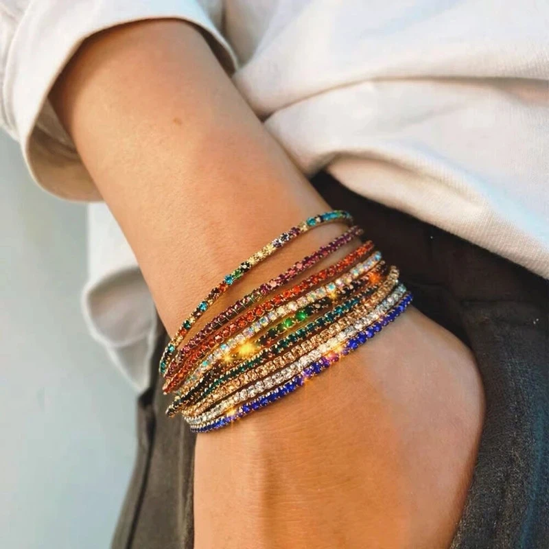 Crystal Bracelet 4/5/8 Rows Full Crystal Rhinestone Elastic Bracelet Gold Bangle Wristband Women Wedding Bridal Jewelry
