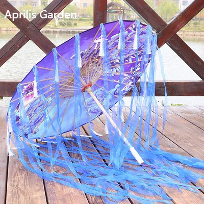 New Bamboo Oiled Paper Umbrella Women Tassels Yarn Ribbon Hanfu Umbrella Woman Parasol  Retro Performing Japanese Chinese Style 4