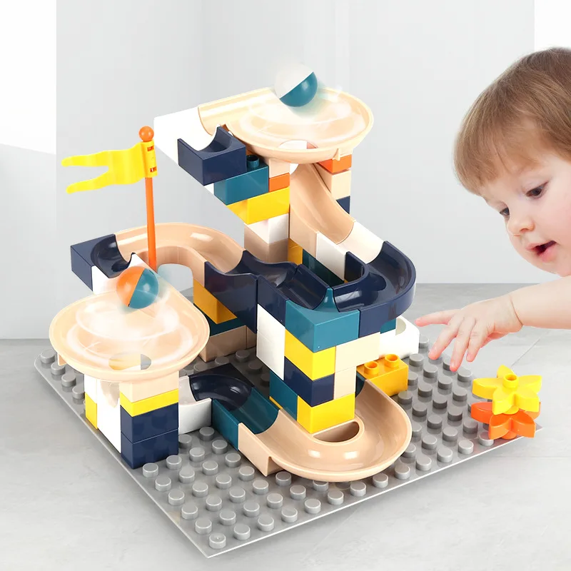

76Pcs Big Size DIY Building Blocks Brick Marble Race Run Maze Ball Track Compatible Duploed plastic block toys for children Kids