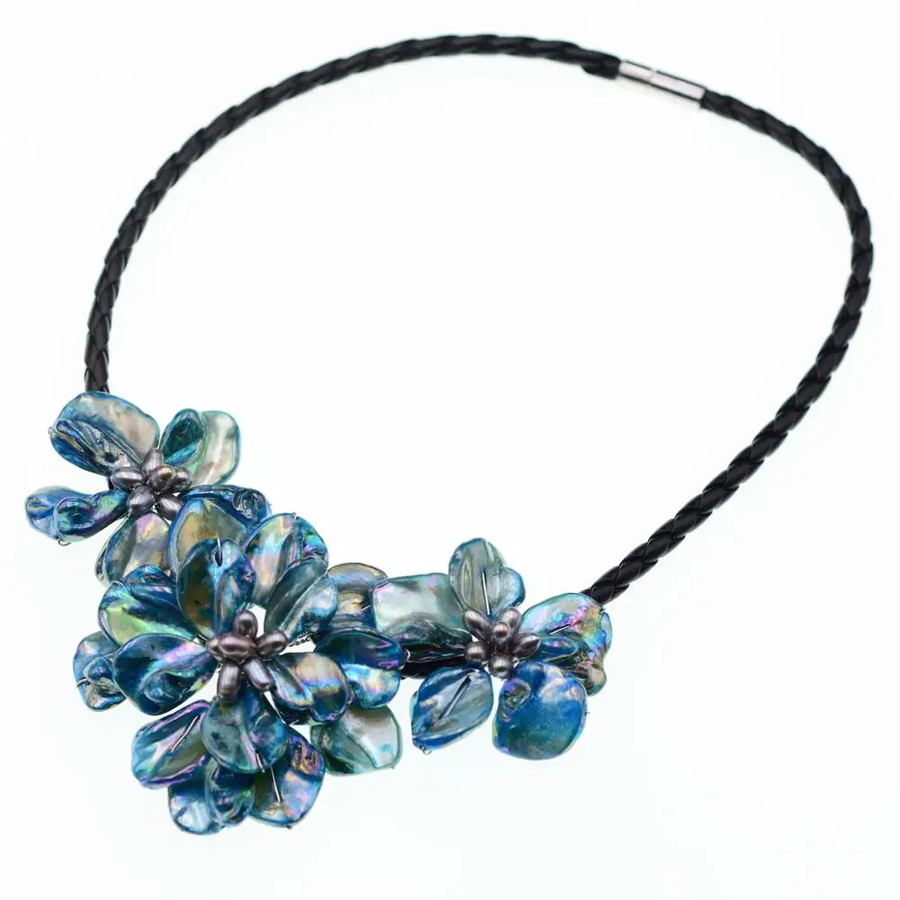 Wholesale Love Blue Turquoises Shell Flower Choker Necklace for Women Wedding Jewelry Accessories