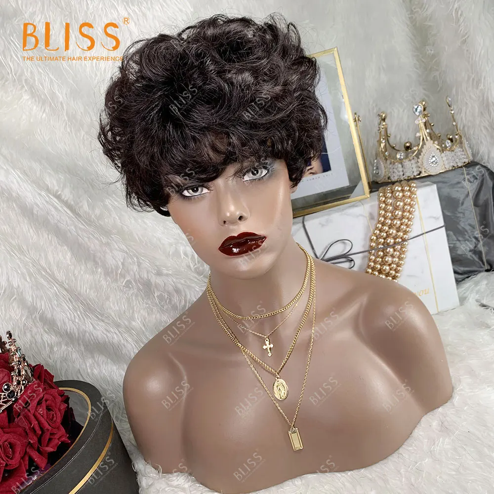 BLISS короткие человеческие волосы парик дешевые бразильские Свободные волны не