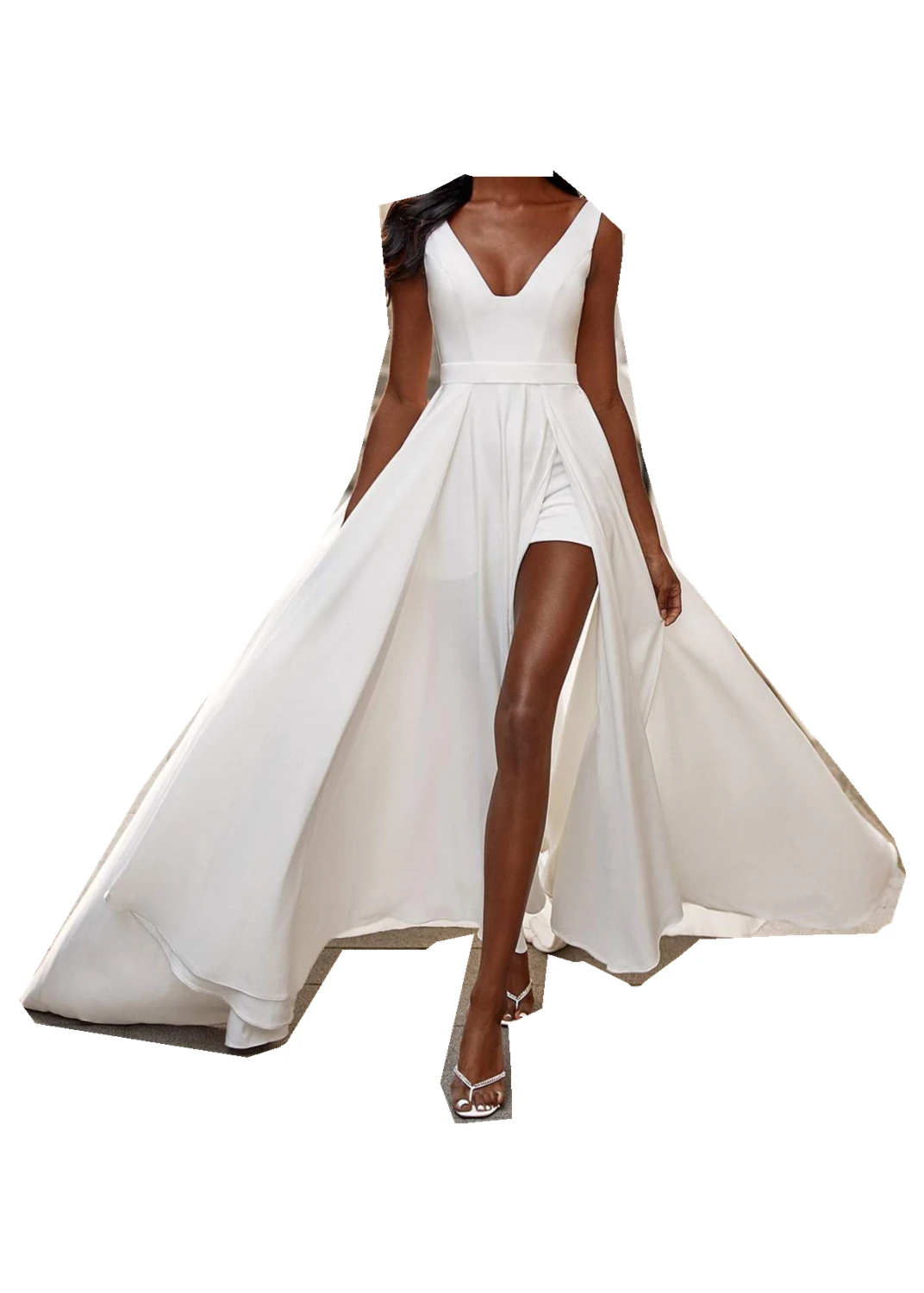 

Crepe A Line V neck Simple Wedding Dress