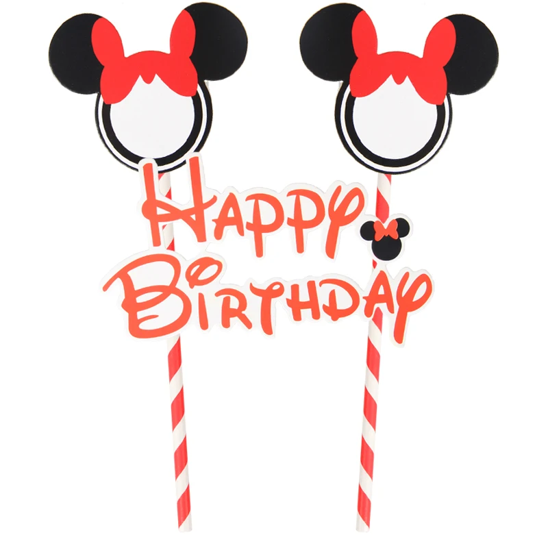 Red Minnie 1 комплект Микки Маус украшения для кексов мультфильм флажки для торта с бумажной соломинкой для свадьбы День рождения украшения поставки - Цвет: Red Minnie