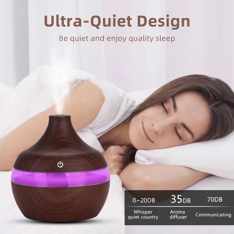  Electric Humidifier Essential Aroma Oil Diffuser Ultrasonic Wood Grain Air Humidifier USB Mini Mist