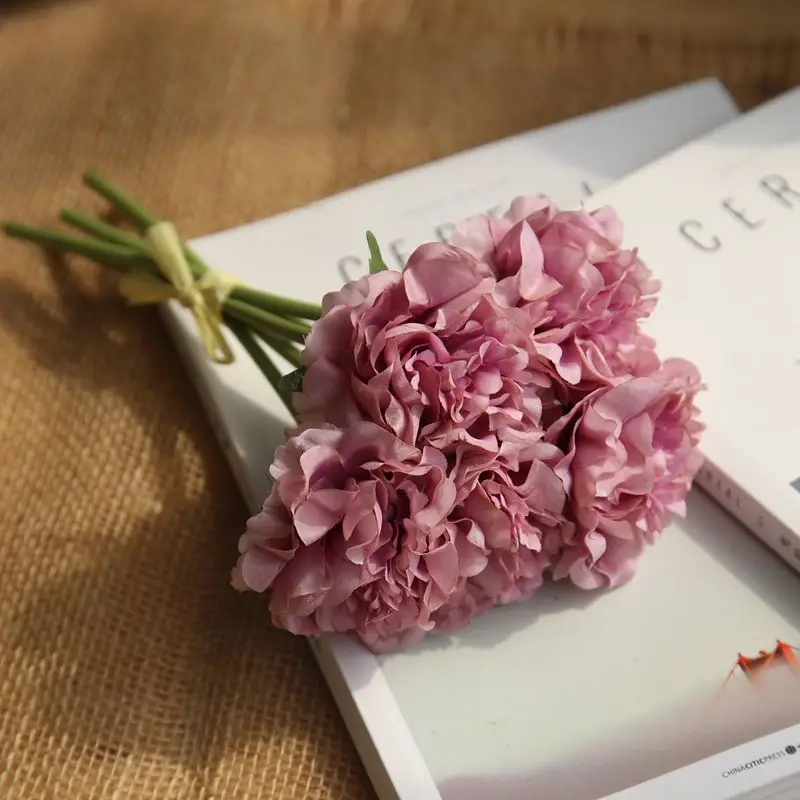 1 букет/5 шт. искусственные шелковые искусственные цветы Пион цветочный свадебный букет Свадебная Гортензия искуственные цветы для декора - Цвет: purple