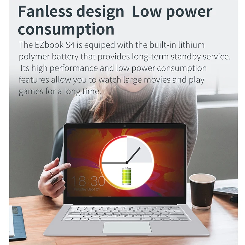 Jumper Ezbook S4 Laptop 14 Inch Fhd Bezel-Less Ips Screen Slim Ultrabook 8Gb Ram 256Gb Rom Intel Celeron J3160 Dual Band Wifi No