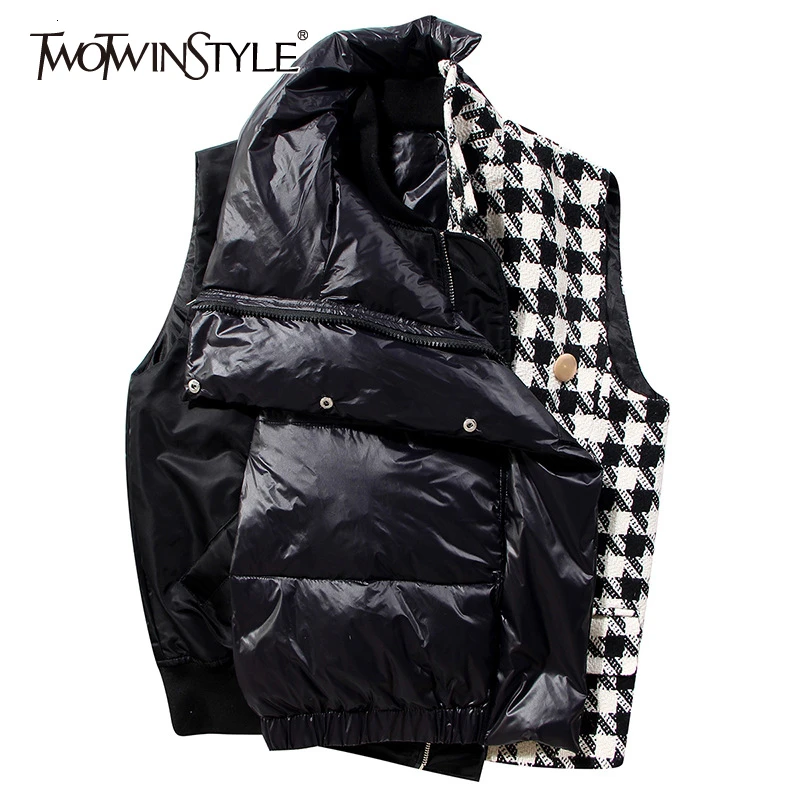 TWOTWINSTYLE лоскутное хит цвет Асимметричный Жилеты для женщин женский воротник с