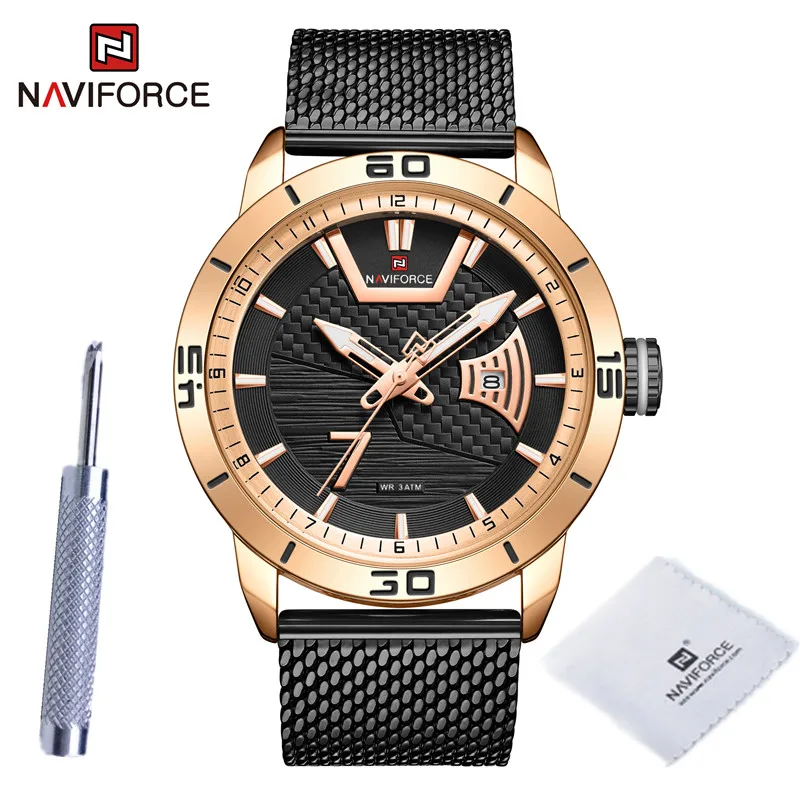 2022 NAVIFORCE Luxury Brand Watch for Men Military Sport Gold Black Quartz Calendar Waterproof Stainless Steel Male Wristwatches 