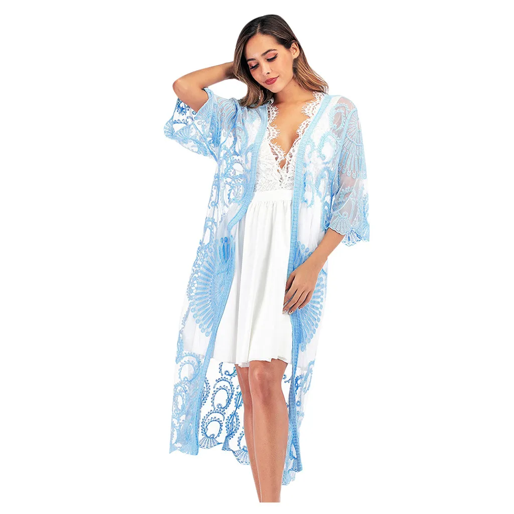 Boho Для женщин бахрома кружевное кимоно, кардиган, белый Ленточки Пляжная накидка Топы Блузки damen bluze ванный комплект Cover Up# C