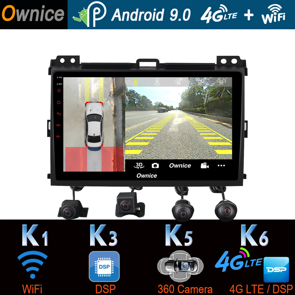 

360°Camera Android 9.0 4+64G SPDIF DSP CarPlay Car Multimedia Player for Toyota Prado 120 LC120 Land Cruiser 2002-2010 GPS Radio