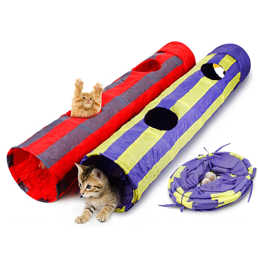

Cat Toys Colorful Pet Tunnel Cat Play Tunnel Foldable 2 Holes Cat Tunnel Pet Toy Bulk Rabbit Tunnel Cat Cave