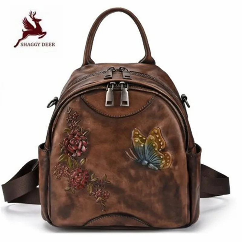 Высококачественный модный Женский Повседневный винтажный маленький рюкзак с тиснением, роскошные сумки ручной работы с цветочным рисунком