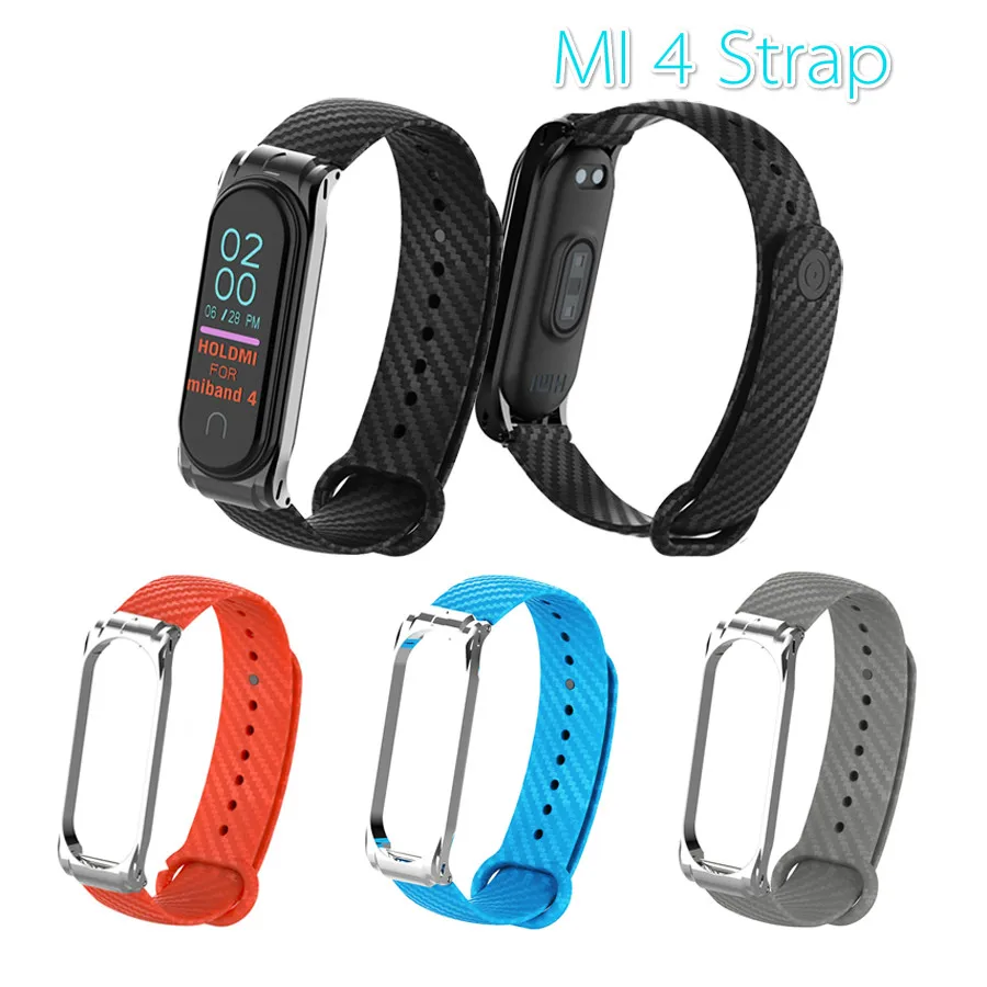 

Strap for Mi Band 4 Soft Silicon Carbon Fiber for Xiaomi Mi Band 4 Strap Metal Case Bracelet Miband 4
