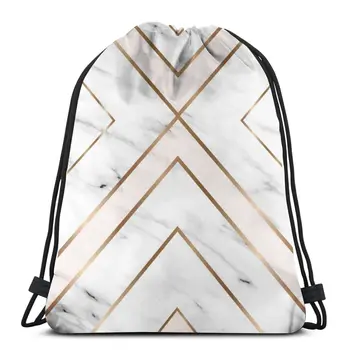 

Fashion Unisex Men Women Bag Gold Geometric Marble Outdoor Fitness Drawstring Beam Mouth Backpack Travel Backpack for Teenage