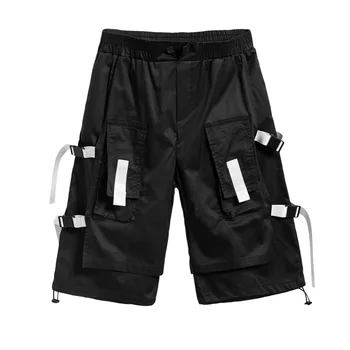 

EWQ / men's wear fashion casual shorts for male contrast color ribbon loose straight casual knee length pants summer new 9Y2214