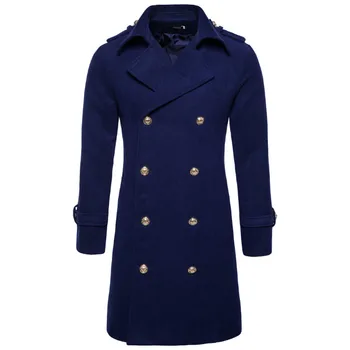 

Men England Style Slim Fit Long Windbreaker Jacket Casual Pea Coat Europe/US Size Autumn Winter Double Breasted Woolen Coat