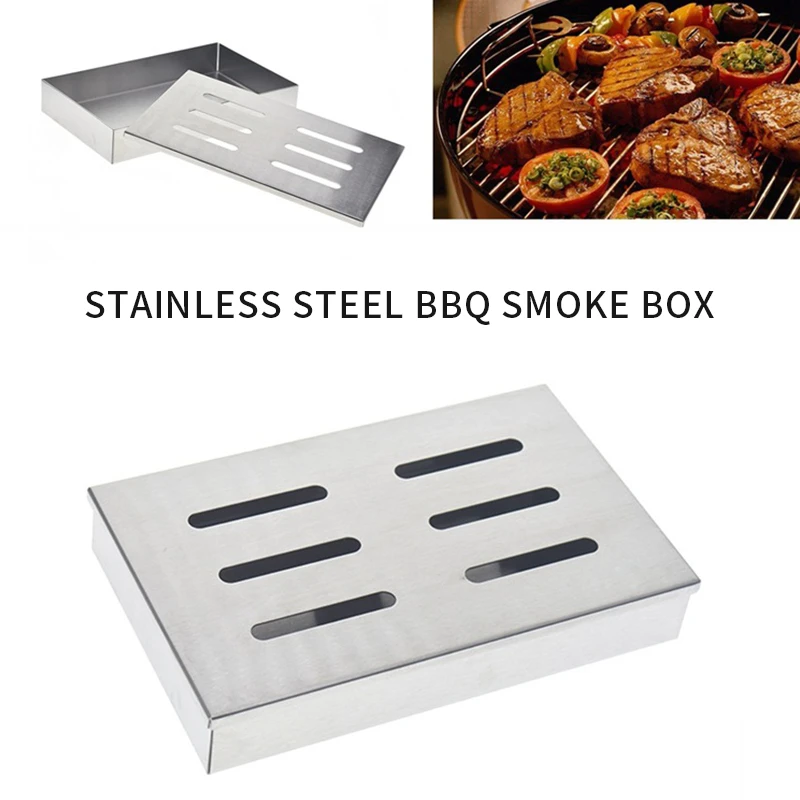 Stainless Steel Meat Smoking Smoker Box for BBQ Wood Chips Barbecue Grilling