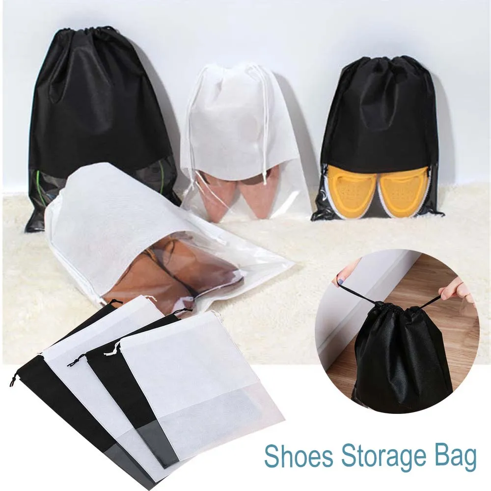 Non-woven semi-transparent shoe storage bag travel DrawString harness pocket high heel leather shoes dust-proof package | Дом и сад