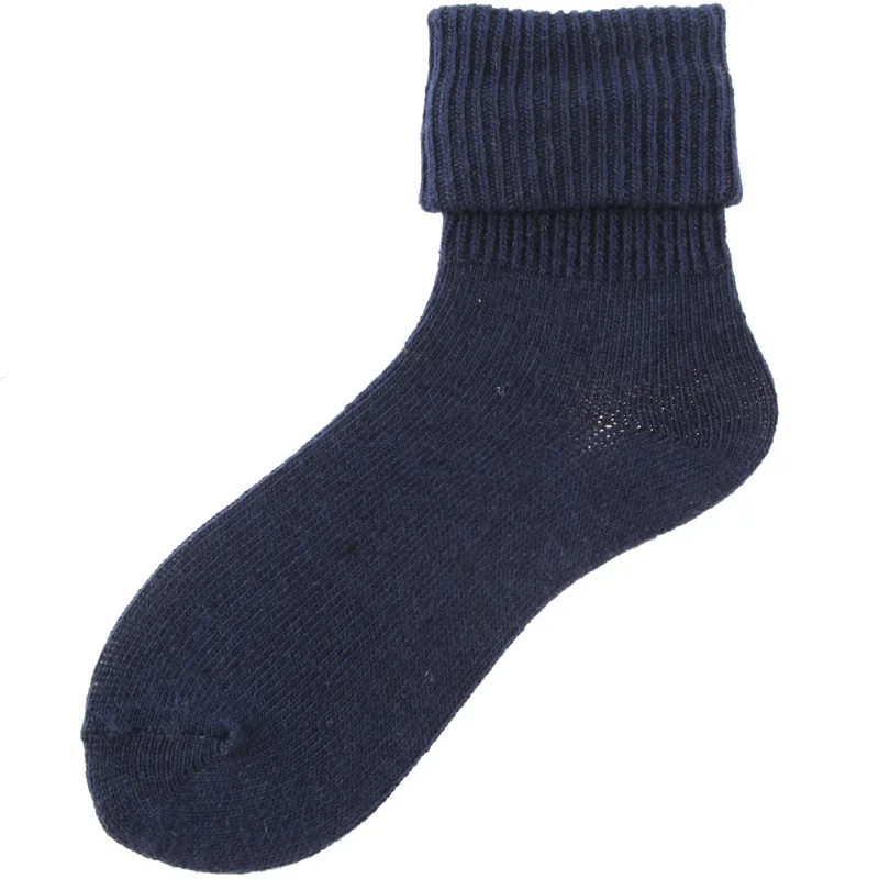 Классические толстые однотонные шерстяные короткие носки женские дышащие теплые зимние щиколотка хлопковые носки японские цветные носки женские корейские - Цвет: Тёмно-синий