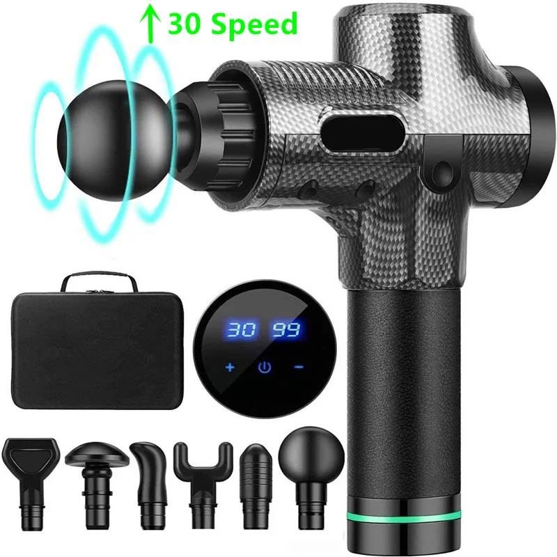 Pistola de masaje muscular, masajeador de percusión de tejido profundo, inalámbrico, nivel de 30 velocidades, profesional, manual, eléctrico