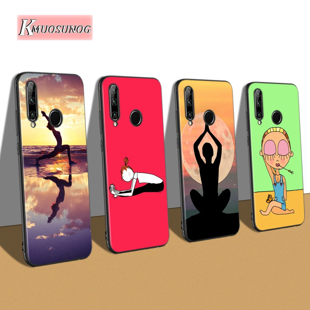 

Black Cover Cartoon Girl YOGA Action Back Shell For Huawei P Smart Z Plus 2019 P30 P20 Pro P10 P9 P8 Lite Phone Case