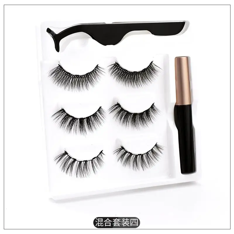 Новинка 3/5 пар 5 накладные ресницы на магнитах натуральный длинный Магнитный жидкий подводка для глаз и магнитный ненастоящий ресницы и набор пинцетов макияж набор - Цвет: 3pair 4
