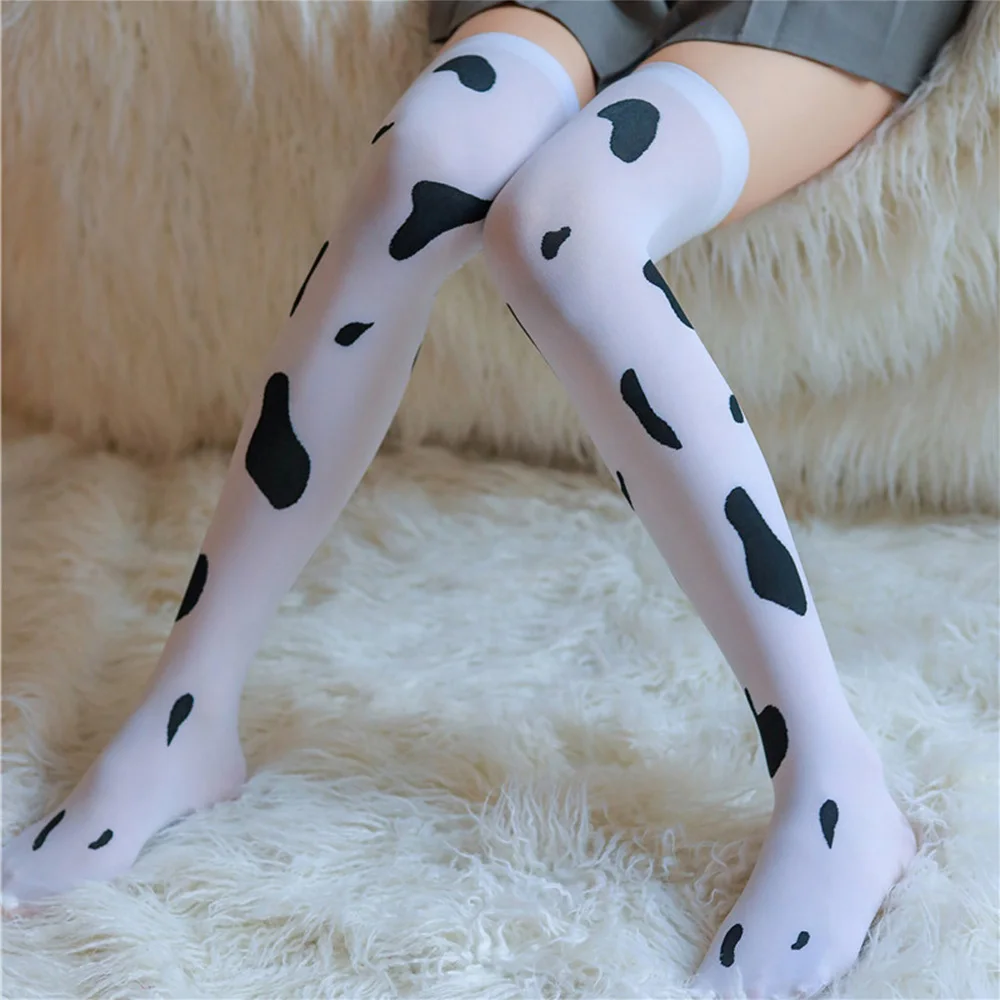 trainer socks womens New Women's Cosplay Stockings Kawaii Cow Spots Printed Thigh High Stockings Cute Lovely Milk Pantyhose Medias De Mujer gucci socks women