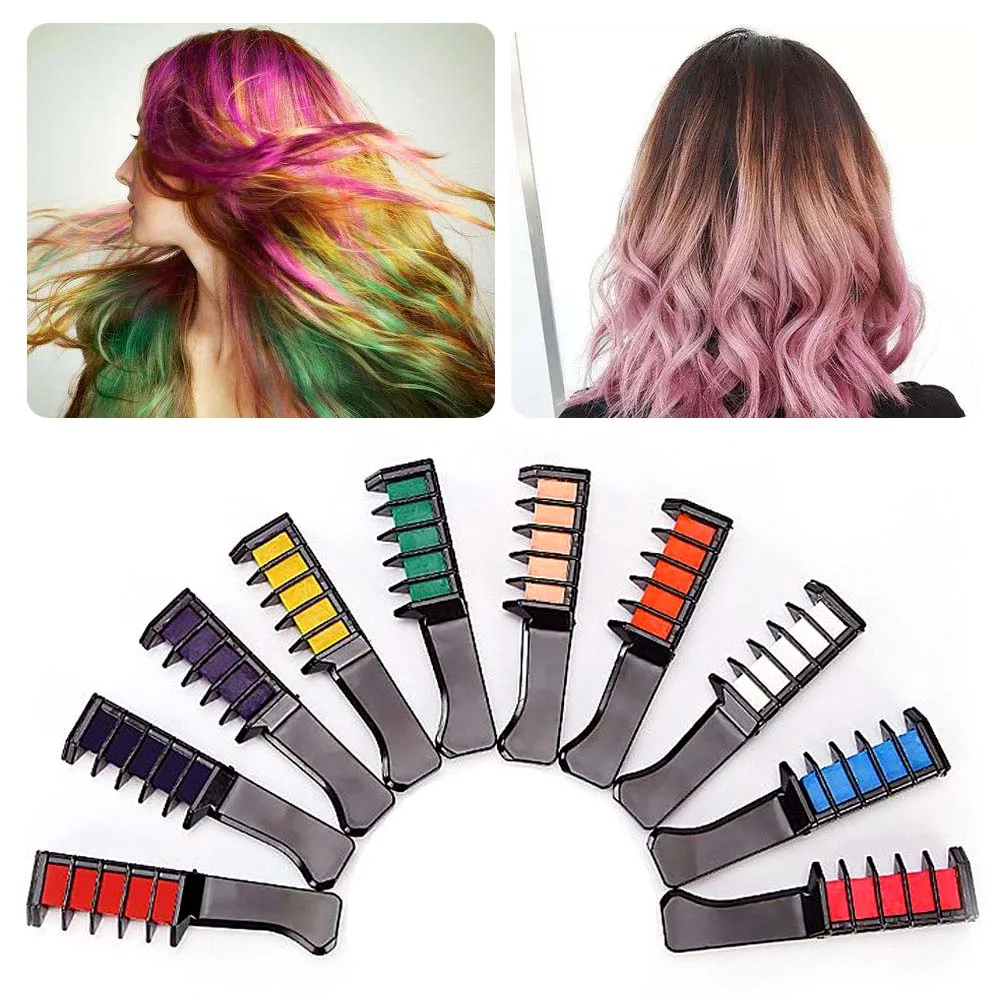 

10pcs Bright Hair Chalks Temporary Washable Hair Color Dye Comb for Festival Party Cosplay Hair Dyeing Supplies