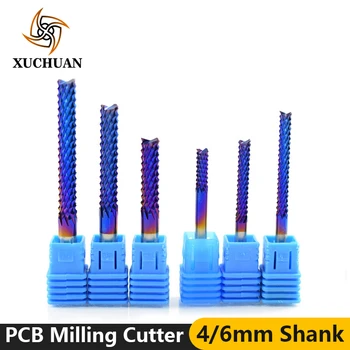 

1pc 4-6mm Shank Tungsten Carbide End Mill Nano Blue Coated PCB Milling Cutter For Metal Milling CNC Mchine Router Bit Set
