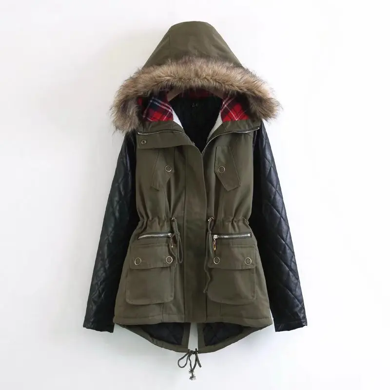 

Fall And Winter Clothes New Style Hooded Large Fur Collar Drawstring Large Size Loose-Fit Fight Skin Mid-length Cotton-padded Cl