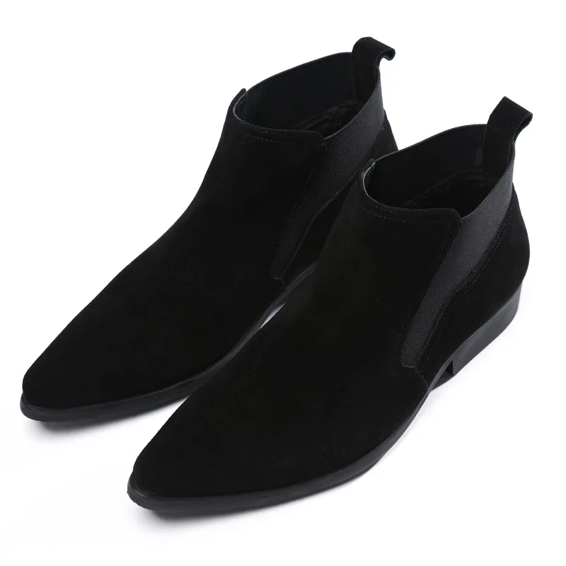 

Ankle Men Leather Boots Men Dull Polish Cowhide Work Pointed-Toe Black Brown Work Shoes