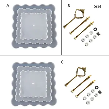 

3 Tier Square Cake Fruit Food Plate Stand Resin Casting Mold Irregular Fruit Disc Big Plate Resin Mold Fruit Tray Moulds