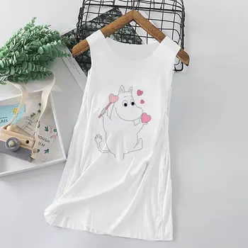 

Moomins Knee-Length Cute Kids White Casual Dresses Floral Printing Novel Flower Sunflower Pattern Sleeveless Kawaii Baby Girls