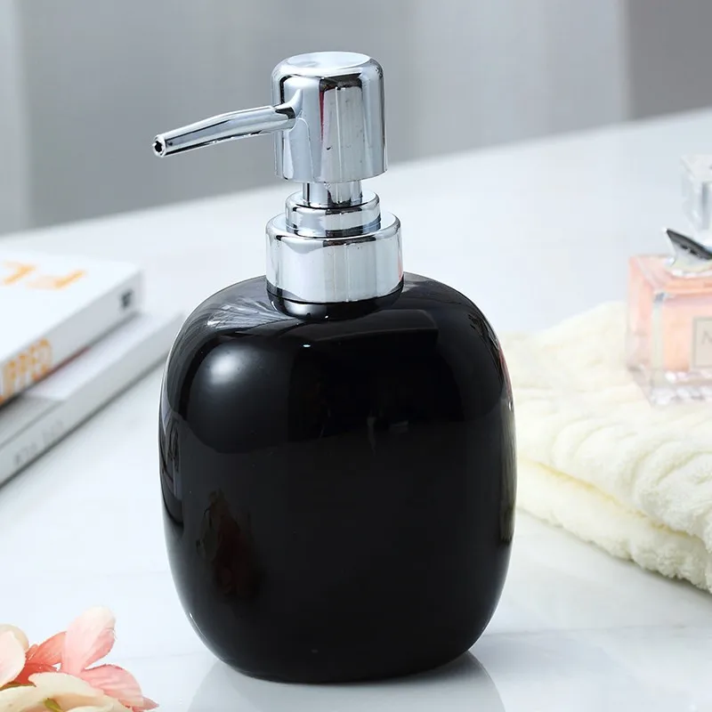 Керамическая эмульсионная бутылка для дозировки хромированного прессера портативные диспенсеры для мыла гостиничный клуб ручной гель для душа шампунь бутылка 320 мл - Цвет: Black Round