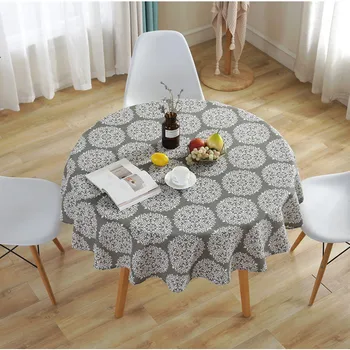 

Nordic Style Polyester Cotton Round Table Cloth Grey Retro Printed Kitchen Dining Tablecloth Hotel Party Tables Cover Mat 3 Size