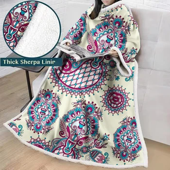 

Geometric patterns Blanket With Sleeves Big Super Soft Throw Blanket Outdoor Pocket Hoodie Adult Winter Hooded TV Blankets BS24