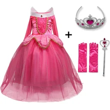 Платье Спящей красавицы для девочек для костюмированной вечеринки на Хэллоуин; платья принцессы с длинными рукавами; карнавальное платье Авроры; одежда для дня рождения