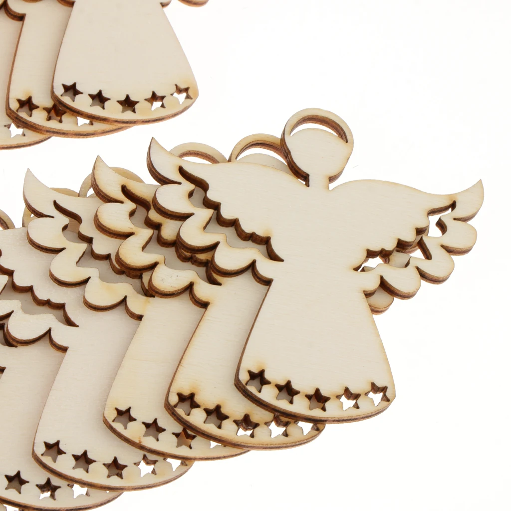 Pieces of 24 Unpainted Angel Wooden Chips Craft Gift Tags Price Labels Xmas Decorations