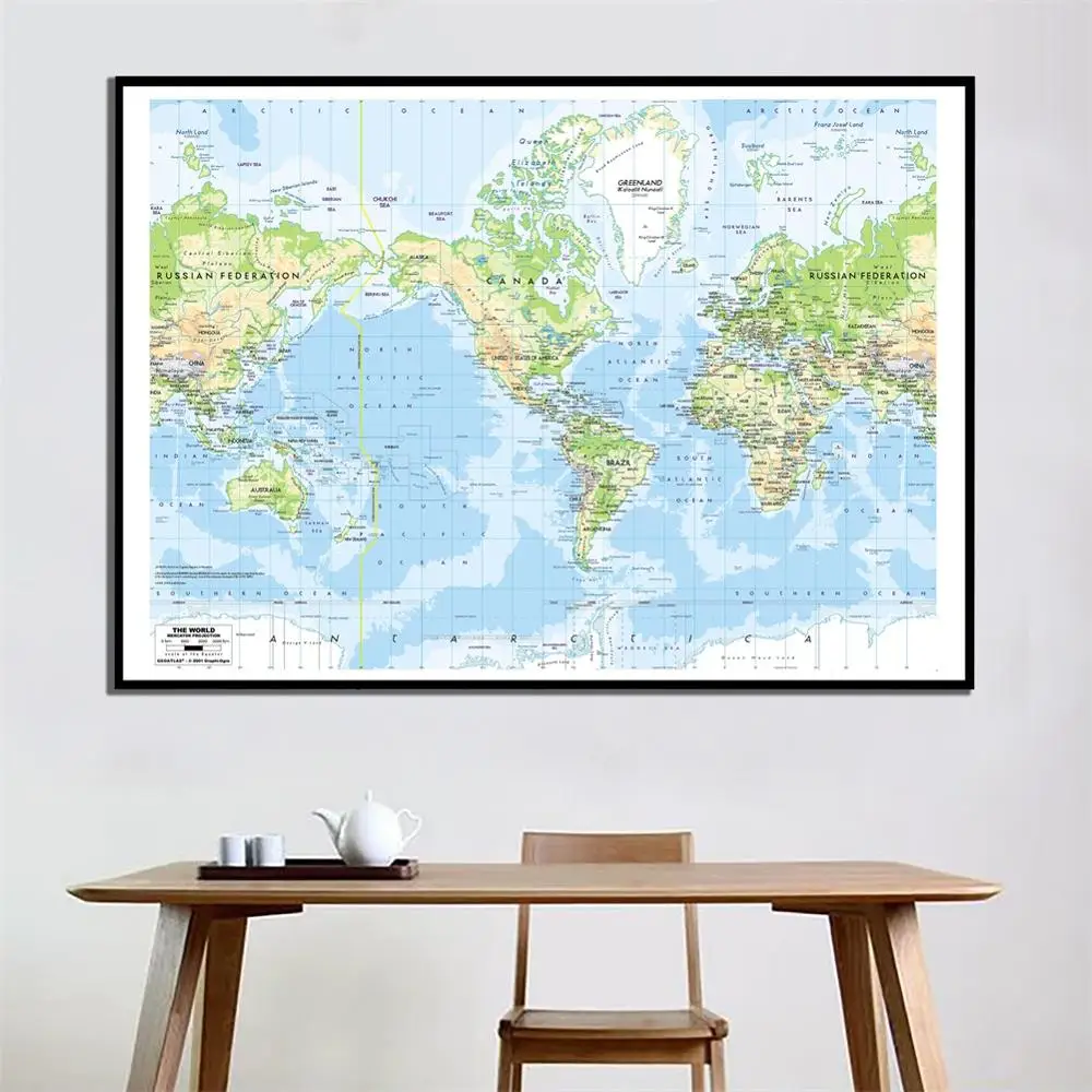 

The World Mercator Projection 2001 Edition HD World Canvas Map 60x90cm Home Office Wall Decor Spray Painting