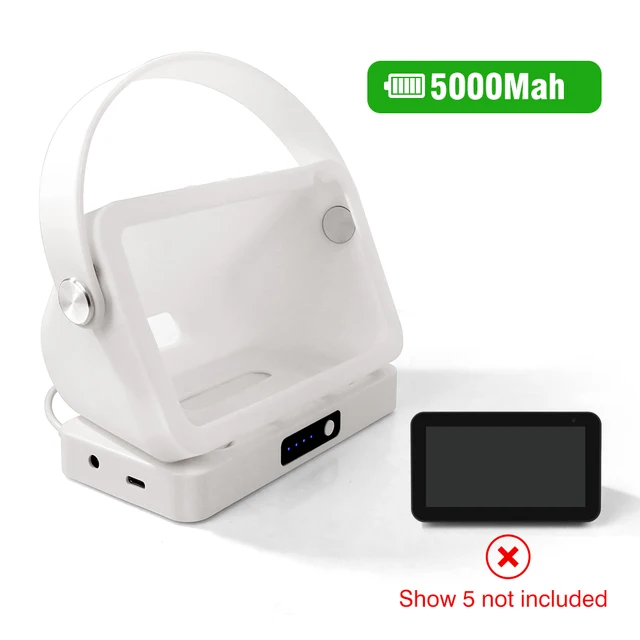Battery Base for Echo show 5 Portable charger for Echo show 5 holder Rechargeable Backup Battery Echo show 5 Portable case 5000 white