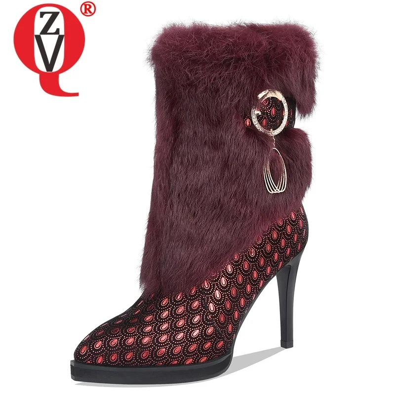 

ZVQ winter new fashion sexy mid calf boots outside high heels platform kid suede pointed toe party zip women shoes drop shipping