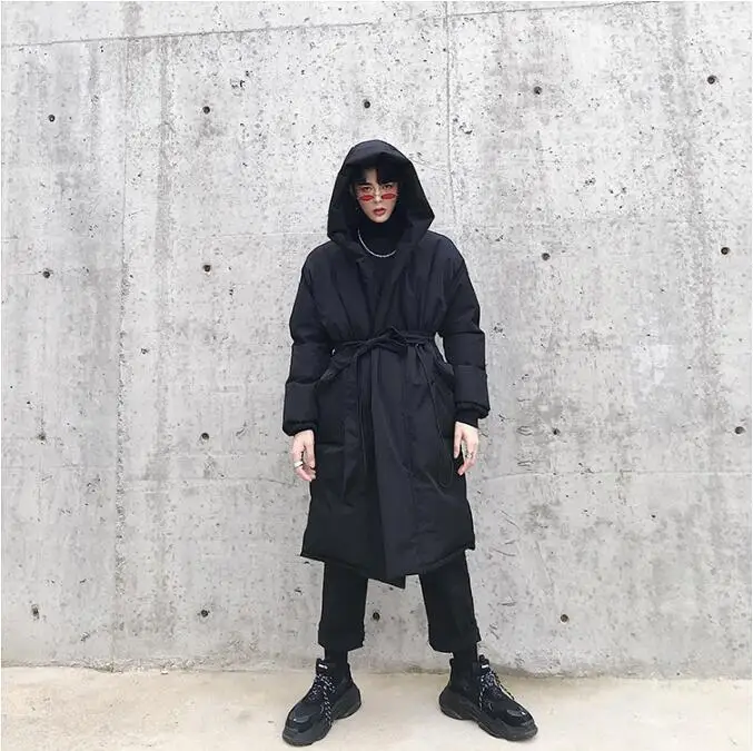 M-xl! Зимний стиль, дизайн талии, мужское длинное пальто с капюшоном, хлопковое пальто, темно-черное дизайнерское молодежное пальто-плащ