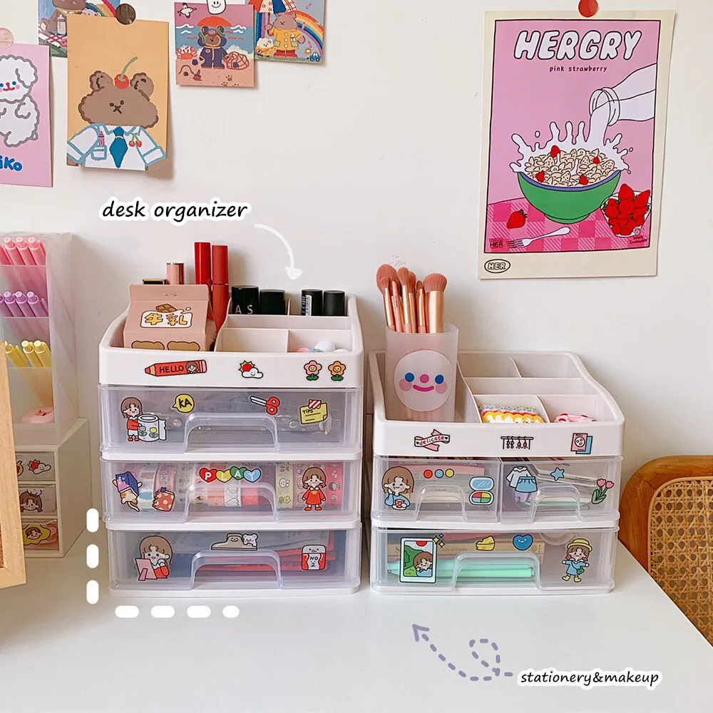 

Sharkbang ABS Drawer Type Desktop Organizer Notebook Pen Storage Box Makeup Lipstick Shelf School Office Accessories Stationery