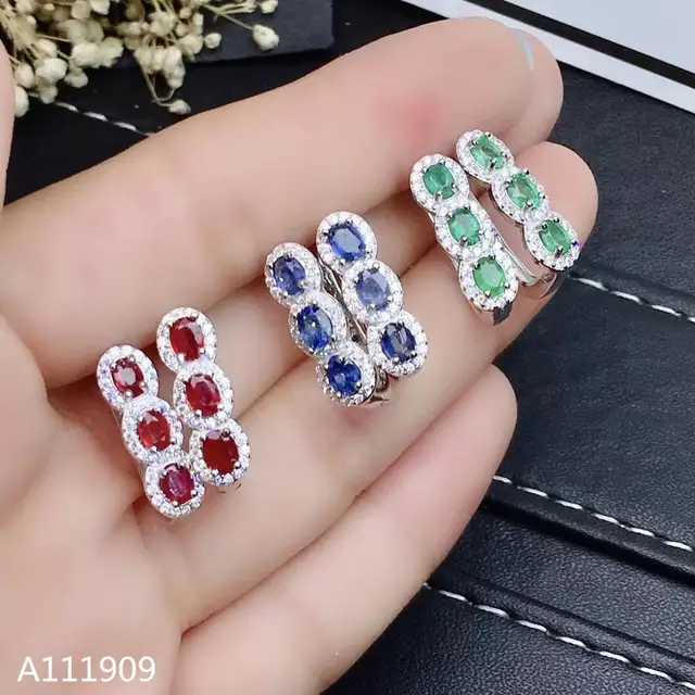 US $40.46 KJJEAXCMY boutique jewelry sterling silver inlaid Natural Emerald Sapphire Women earring